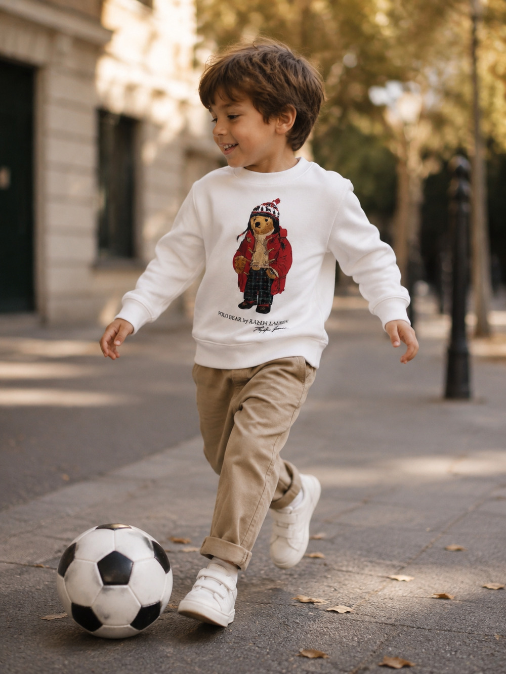 NWT Polo Ralph Lauren Boys Small (8) White Fleece Polo Bear Sweatshirt